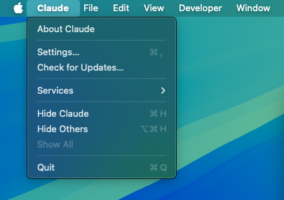 Claude Desktop Settings Menu